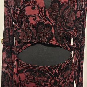 Fashion Nova Burgundy and Black Mesh Dress